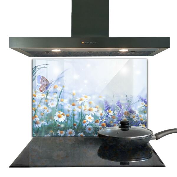 Kitchen glass panel Summer meadow butterfly flower