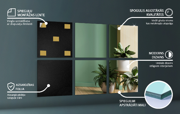 Mirror tiles for the wall 6 pcs 7x7 in (6 pcs 16x16 cm)