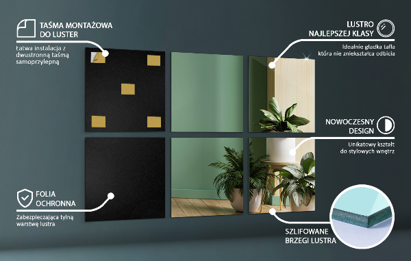 Mirror tiles for the wall 6 pcs 7x7 in (6 pcs 16x16 cm)