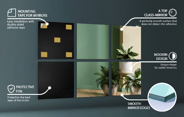 Wall mirror squares 6 pcs 8x8 in (6 pcs 20x20 cm)