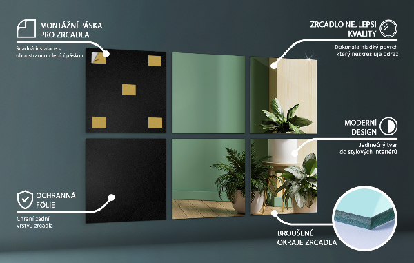 Wall mirror squares 6 pcs 8x8 in (6 pcs 20x20 cm)