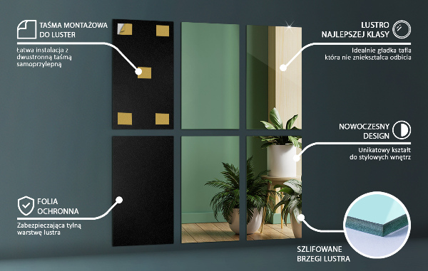 Square mirror tiles 6 pcs 12x7 in (6 pcs 30x16 cm)