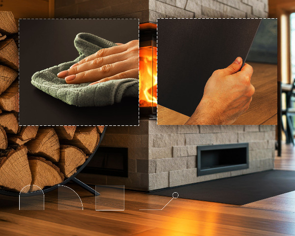 Quarter-circle black steel fireplace hearth pad 39x39 in (100x100 cm)