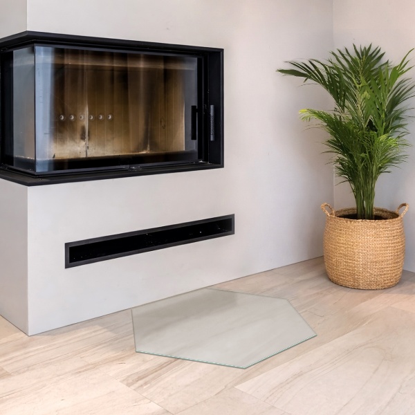 Hexagonal translucent wood stove pad h15 in (h 40 cm)