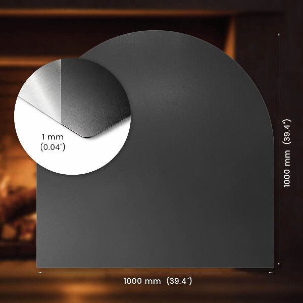 Semi-circular black steel fireplace hearth pad 39x39 in (100x100 cm)