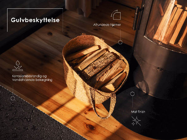 Semi-circular black steel fireplace hearth pad 31x35 in (80x90 cm)