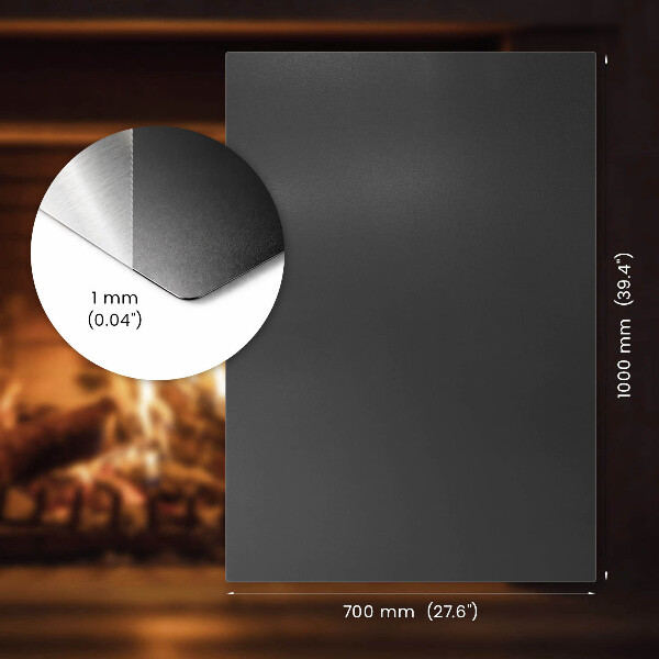 Rectangular black steel fireplace hearth pad 39x27 in (100x70 cm)