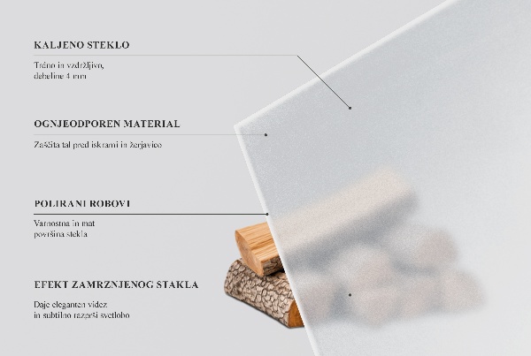 Rectangular translucent glass hearth 39x19 in (100x50 cm)