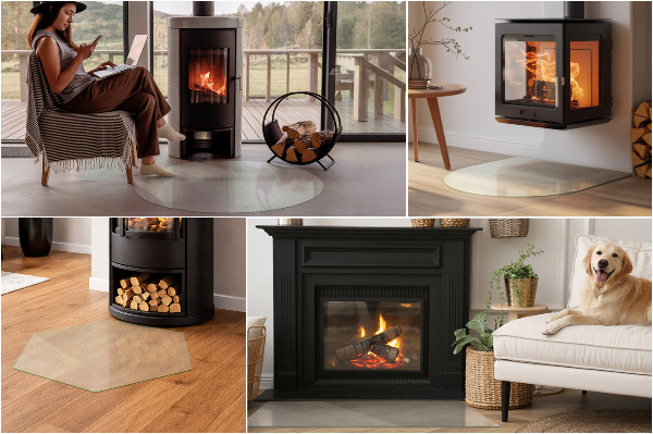 Rectangular translucent glass hearth 55x27 in (140x70 cm)