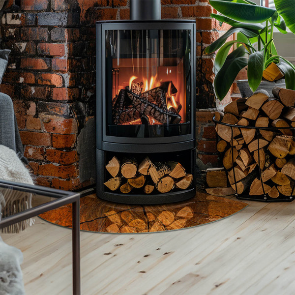 Quarter-circle toughened glass hearths Wood grain in cross-section