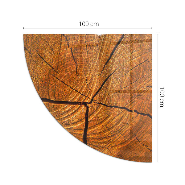 Quarter-circle toughened glass hearths Wood grain in cross-section