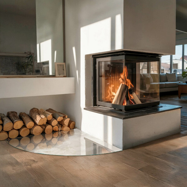 Quarter-circle toughened glass hearths Natural marble pattern