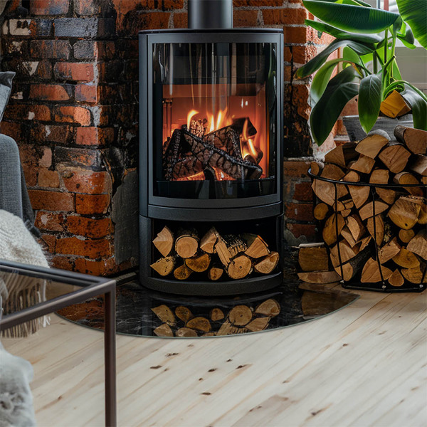 Quarter-circle tempered glass hearth Elegant marble pattern