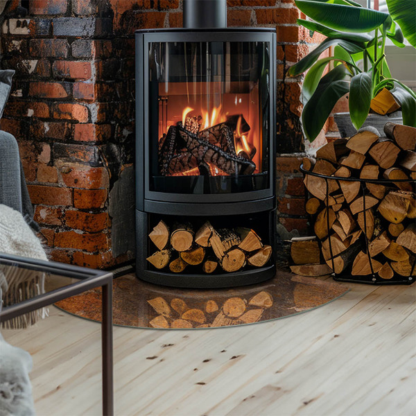 Quarter-circle tempered glass hearth Rust texture on metal