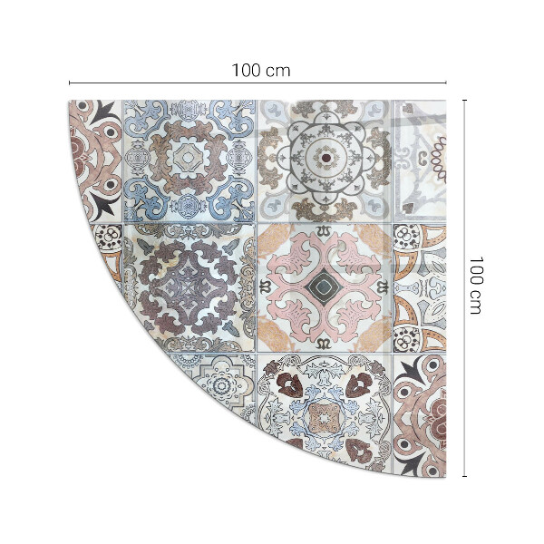 Quarter-circle glass hearth plate Mosaic patterns in tiles