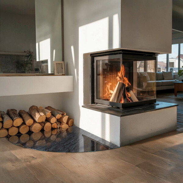 Quarter-circle tempered glass hearth Stone surface texture
