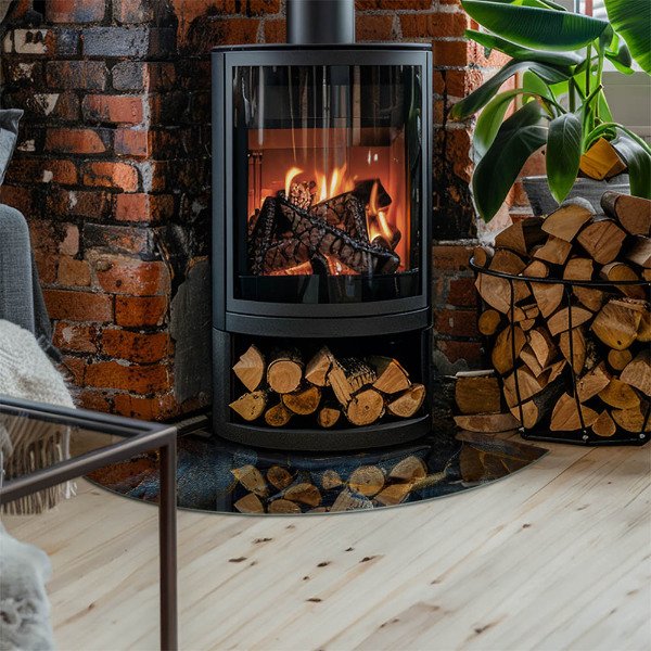 Quarter-circle toughened glass hearths Elegant leaves in texture