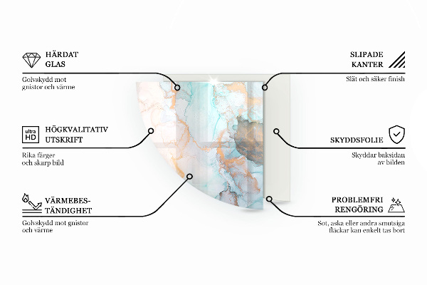 Quarter-circle tempered glass hearth Abstract fluid pattern