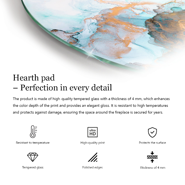 Quarter-circle glass hearth plate Natural stone pattern