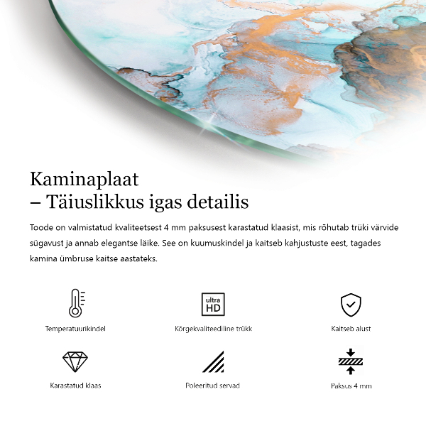 Quarter-circle toughened glass hearths Abstract marble pattern