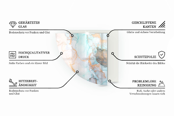 Quarter-circle glass hearth plate Plant motifs with butterflies