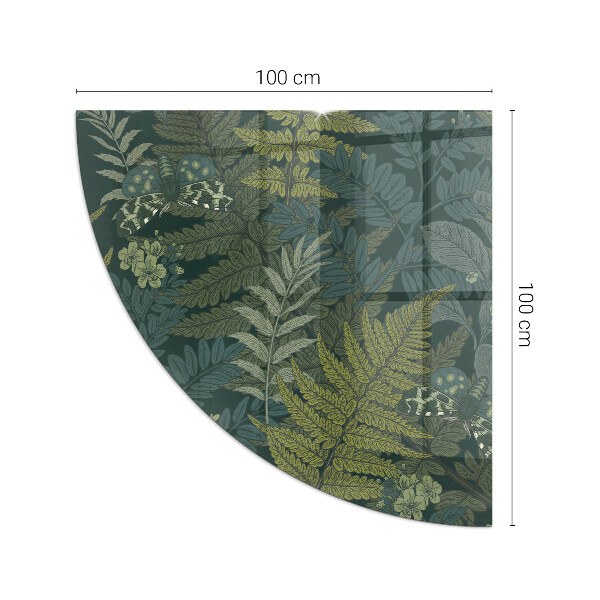 Quarter-circle glass hearth plate Plant motifs with butterflies