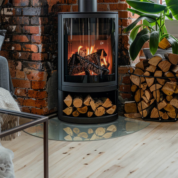 Quarter-circle tempered glass hearth Delicate marble pattern