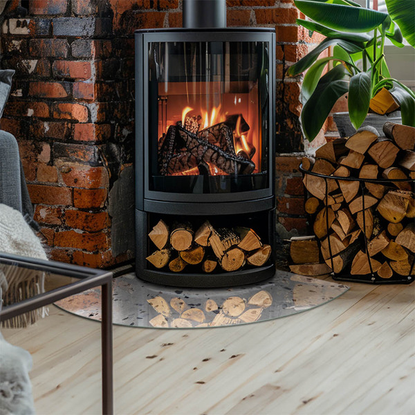 Quarter-circle tempered glass hearth Stone pattern with particles