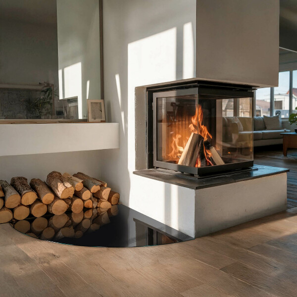 Quarter-circle tempered glass hearth Color Black