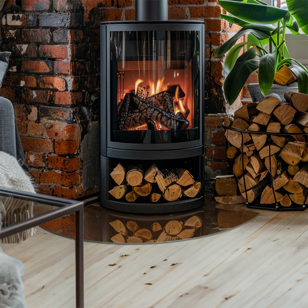 Quarter-circle tempered glass hearth Color Brown