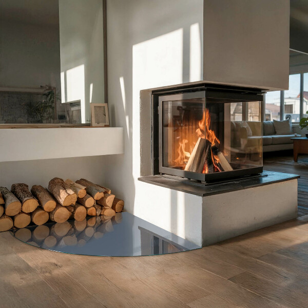 Quarter-circle glass hearth plate Color Dark Blue