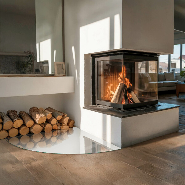 Quarter-circle tempered glass hearth Color Gray
