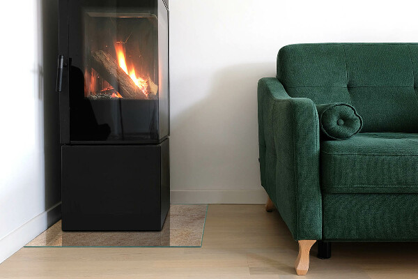 Square glass hearth for wood stove Natural stone texture