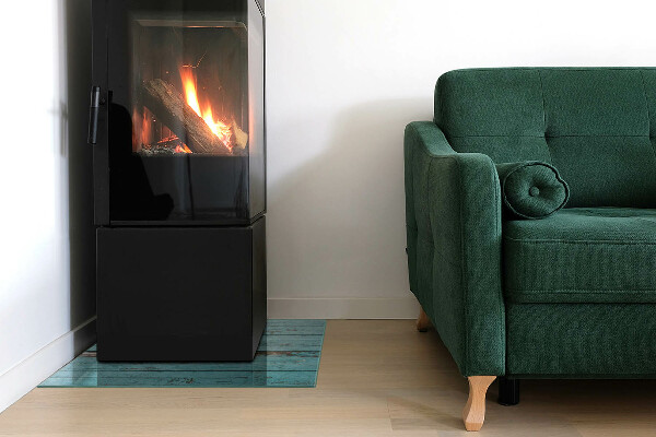 Square glass hearth for wood stove Rustic style boards