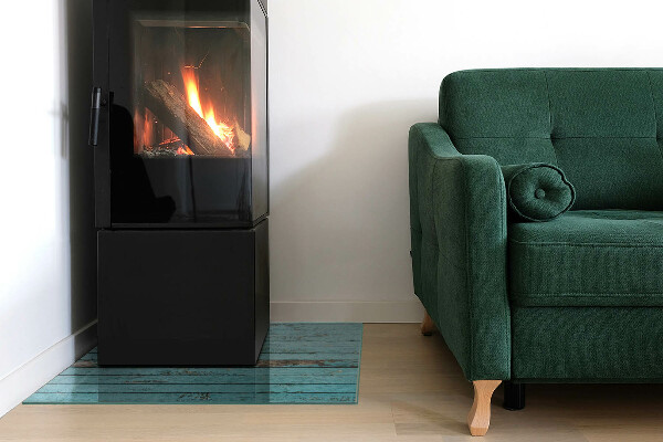 Square glass hearth for wood stove Rustic style boards