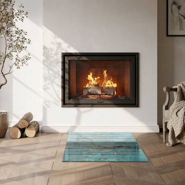 Square glass hearth for wood stove Rustic style boards