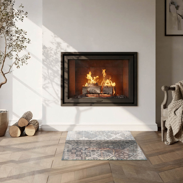Square glass hearth for wood stove Decorative mosaic pattern