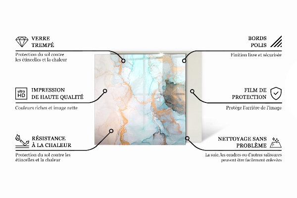 Square glass hearth Leaves in subtle patterns