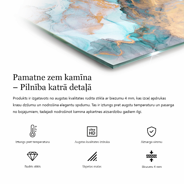 Square glass hearth Leaves in subtle patterns