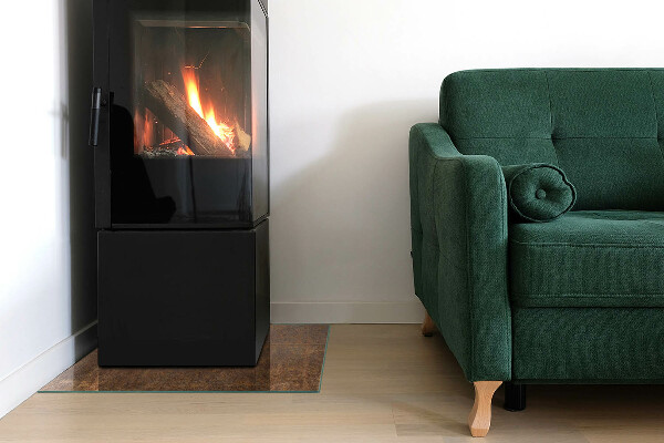 Square glass hearth for log burner Rust texture on the background