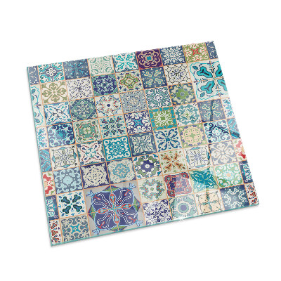 Square glass hearth for log burner Mosaic patterns on tiles
