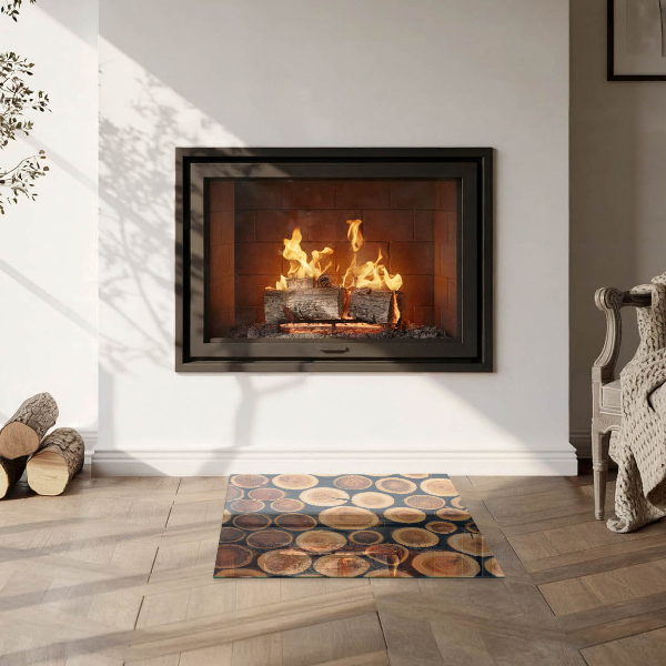 Square glass hearth for wood stove Box with cut wood