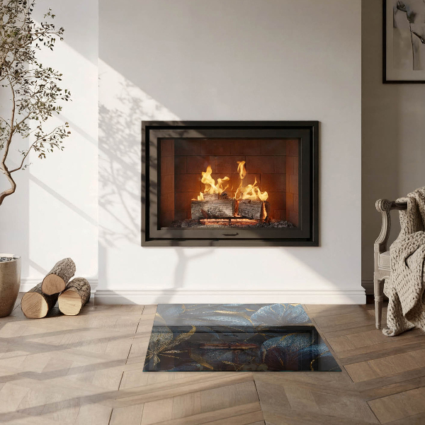 Square glass hearth Elegant leaves in texture
