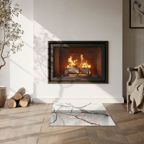 Square glass hearth for wood stove Marble Vein Pattern