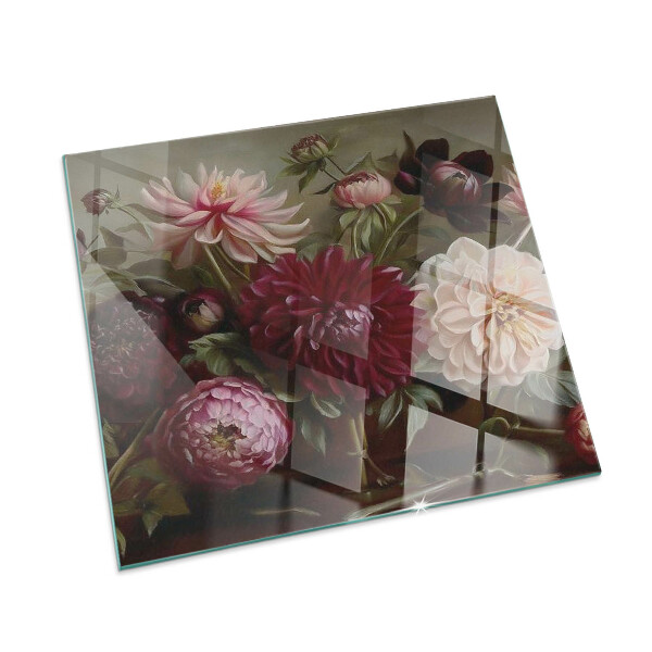 Square glass hearth for log burner Flower bouquet in detail