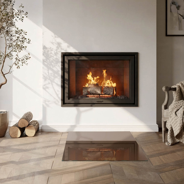 Square glass hearth for log burner Color Brown