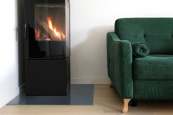 Square glass hearth for wood stove Color Dark Blue