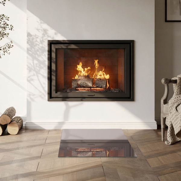 Square glass hearth for log burner Color Beige