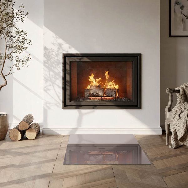 Square glass hearth for log burner Color Beige