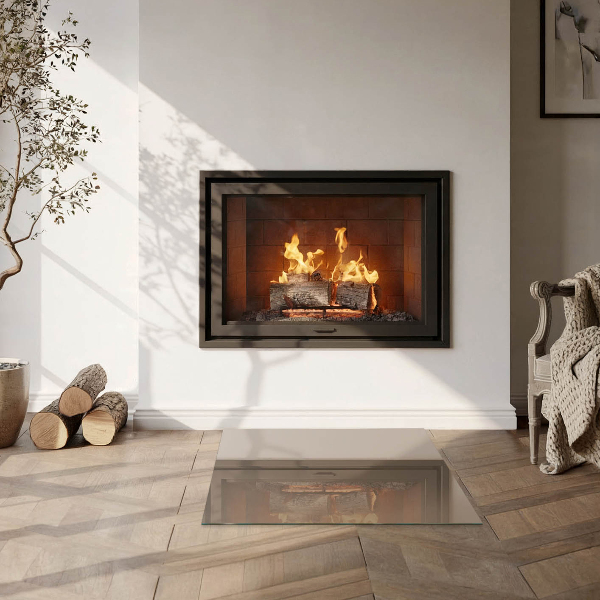Square glass hearth for wood stove Color Brown